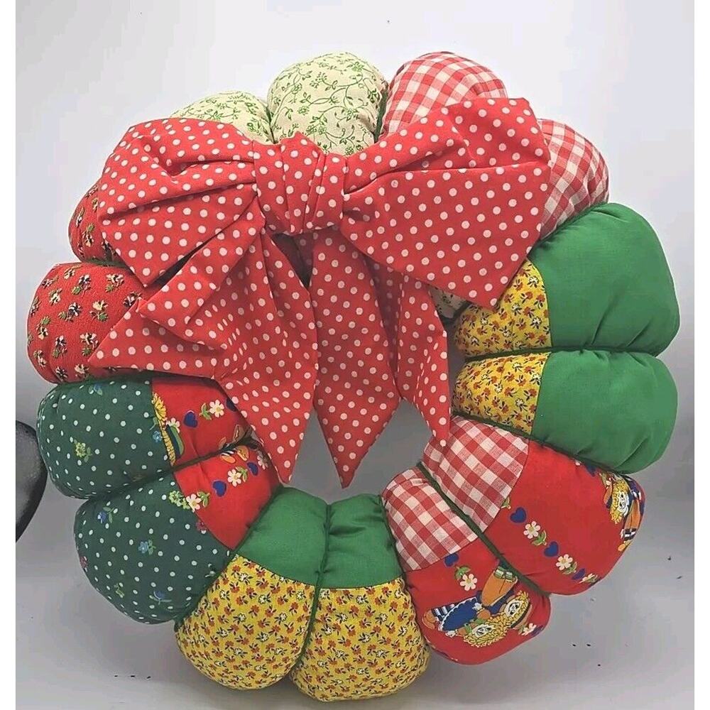 Vintage‎ Handmade Patchwork Cottagecore Holiday Christmas Farmhouse Wreath